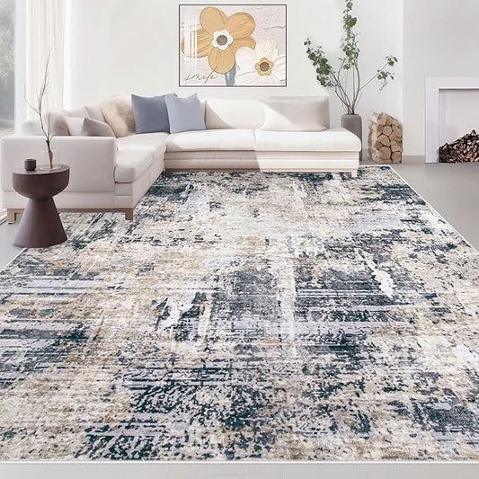 Area Rugs 8x10 Living Room: Washable Rug Modern Abstract Large Rugs Soft Non Slip Neutral Rug Stain Resistant Indoor Carpet for Bedroom Kitchen Dining Room Home Office Rugs(Black Brown,8'x10')-CubbioJoy