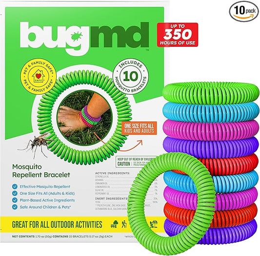 BugMD 10 Pack Mosquito Bracelets, DEET-Free Bands for Adults & Kids, Natural & Waterproof Citronella Wristbands for Camping, Hiking, Beach, Travel & Outdoor Essentials-CubbioJoy