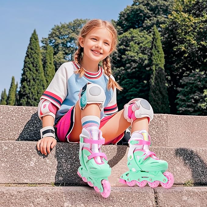 2PM SPORTS Inline Skates with Light Up Wheels, Roller Skates Blades for Boys Girls Kids Ages 5-8 8-12 4-6 6-12, Size Adjustable Beginner Blades Roller Skates-CubbioJoy