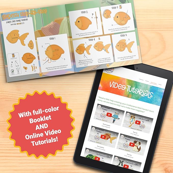 Craftorama Sewing Kit for Kids, Fun and Educational Pets Craft Set for Boys and Girls Age 7-12, Sew Your Own Felt Animals Craft Kit for Beginners, 165 Piece Set-CubbioJoy