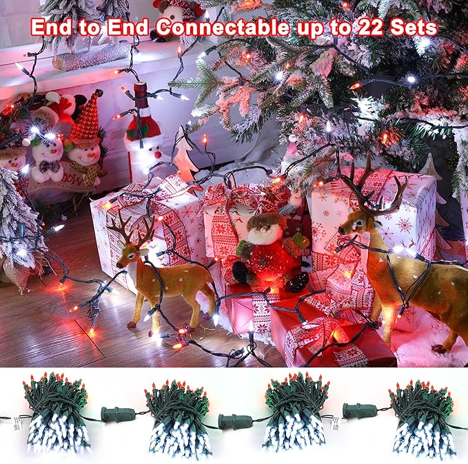 Brizled Red & White Christmas Lights, 33ft 100 LED Christmas Tree Lights, 120V UL Listed Mini String Lights Connectable, Plugin LED Xmas Lights, Indoor Christmas Lights for Outdoor Party Home Decor-CubbioJoy