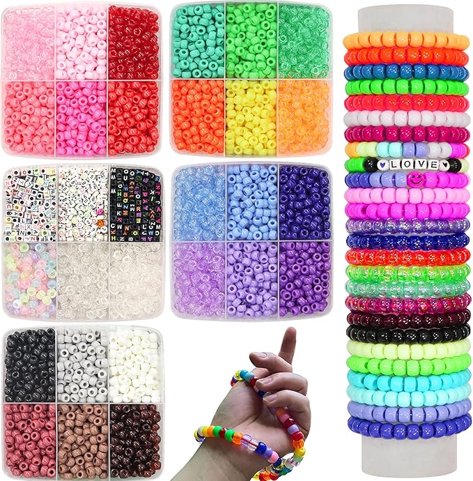6500Pcs Pony Beads for Bracelets Making, Multi-Colored Rainbow Plastic Hair Large Beads for Hair Braids, 27 Colors Kandi Friendship Bracelet Bead Jewelry Making Kits for Craft-CubbioJoy