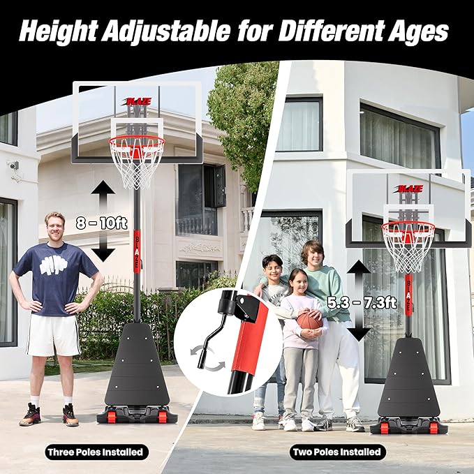 Basketball Hoop Outdoor 10 FT Height Adjustable, Portable Basketball Goals Systems with 45" Backboard for Youth Adults Kids - Backyard, Driveway, Indoor Play-CubbioJoy