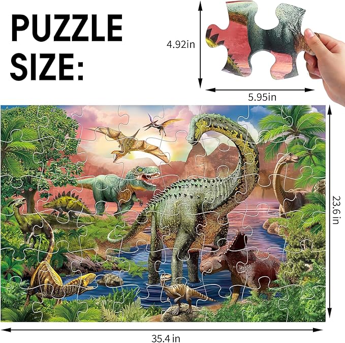 Jumbo Floor Puzzle for Kids,48 Piece Forest Dinosaur Large Jigsaw Puzzles, Fun Educational Preschool Learning Toy for Toddlers Ages 3-5,Gift for Boy Girl Ages 4-8-CubbioJoy