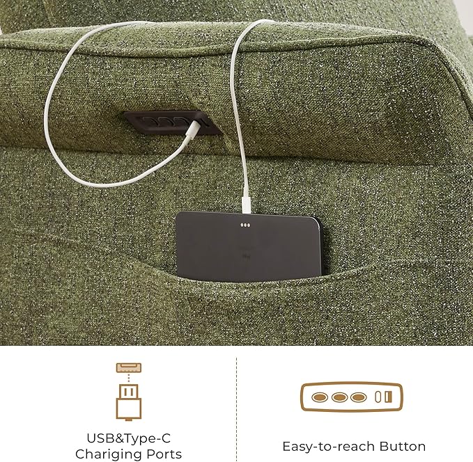 CHITA Power Recliner Chair, Electric Triple-Motor Swivel Glider Nursery Rocking Chair with Adjustable Power Headrest and Lumbar Support, GREENGARD Gold Certified, Solid Wood Base, Forest Green-CubbioJoy