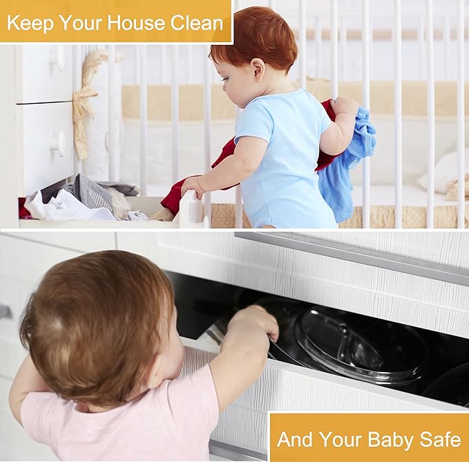 12 Pack Cabinet Locks Child Safety | Baby Safety Cabinet Locks NO Drilling 3M Adhesive Baby Proof Drawer Lock Child proofing cabinets latches for Kids Latch for Drawers & Door Child Safety Locks-CubbioJoy