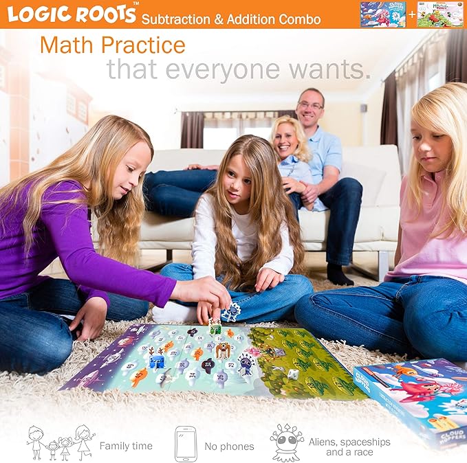 Addition and Subtraction Games - Pack of 2, Cloud Hoppers & Mountain Raiders, Math Board Games and STEM Toys for 7 Year and Up, Gift for Kids (Girls & Boys), Homeschoolers, Grade 1 & Up-CubbioJoy