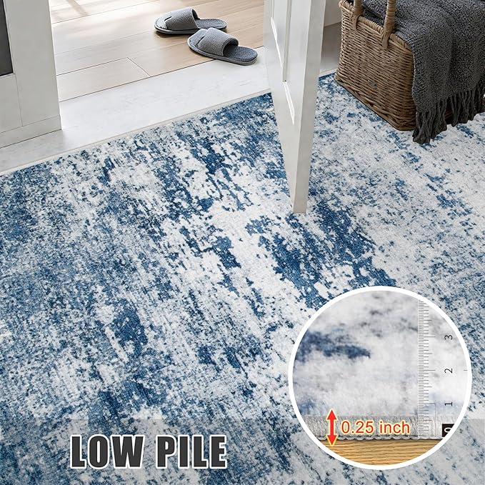 9x12 Area Rug Living Room Rug: Washable Modern Abstract Soft Thin Rug Indoor Floor No Slip Stain Resistant Carpet for Bedroom Dining Room Farmhouse Nursery Home Office - Blue-CubbioJoy