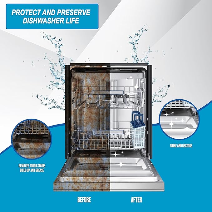 Air Jungles Dishwasher Cleaner Tablets 24 Count, Fragrance Free, Deep Cleaning Descaler Pods, Clean Dishwasher Machine, Remove Limescale, Hard Water, Calcium, Odor, 12 Month Supply-CubbioJoy