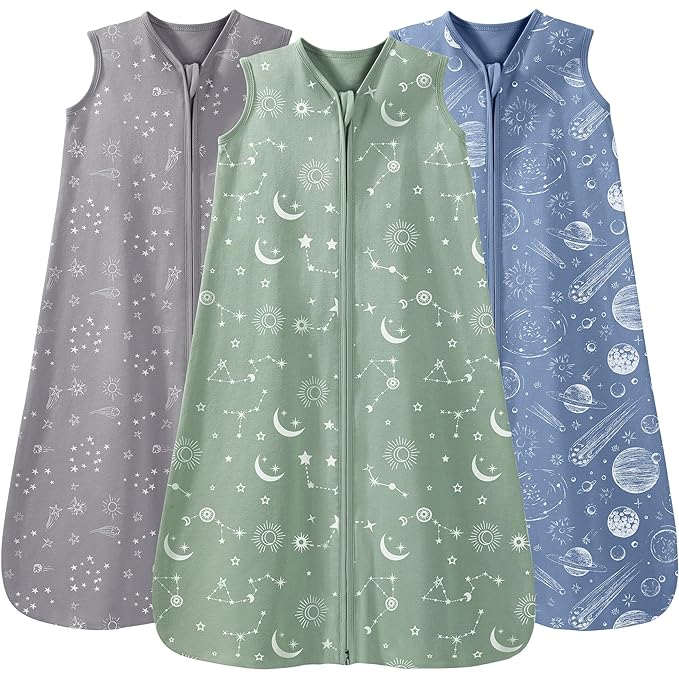 Baby Sleep Sack 6-12 Months 3 Pack 100% Cotton Lightweight 0.5 TOG Wearable Blanket Baby Sleep Bag with 2-Way Zipper for Newborn Infant-CubbioJoy