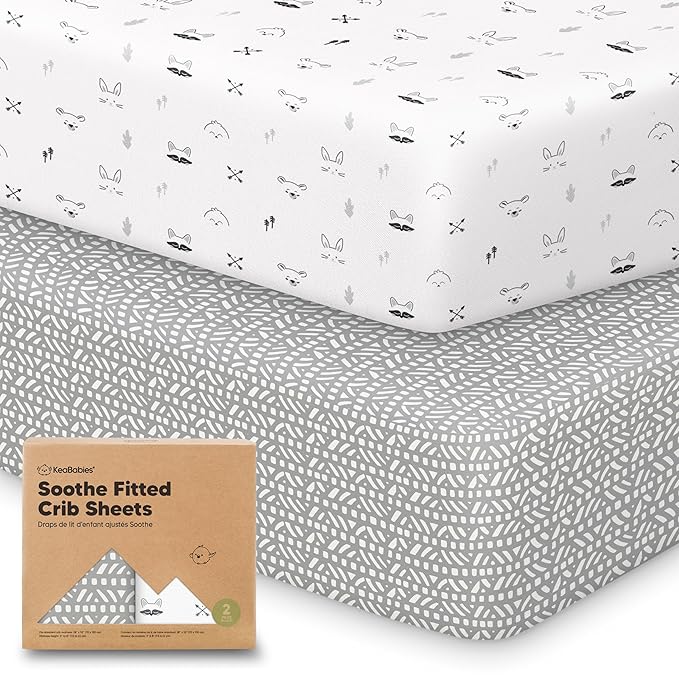 KeaBabies 2-Pack Organic Crib Sheets for Boys, Girls - 52x28 Fitted Crib Mattress Sheet Neutral, Breathable Jersey Cotton Cover for Baby Bed, Toddler Mattress, Soft & Cute Prints (Nordic)-CubbioJoy