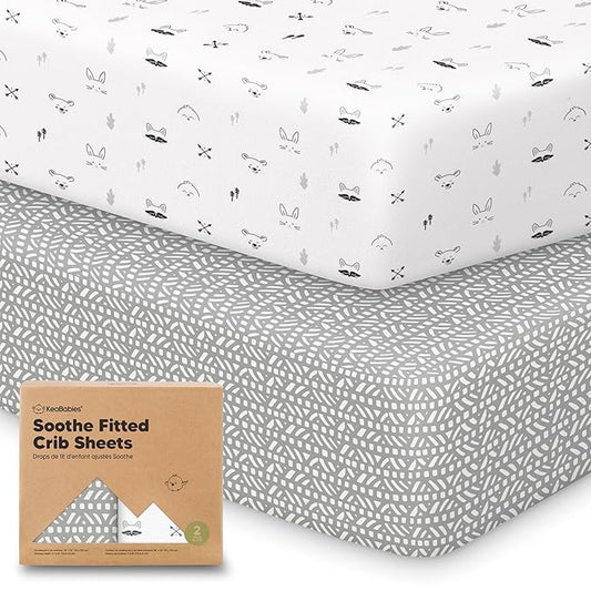 KeaBabies 2-Pack Organic Crib Sheets for Boys, Girls - 52x28 Fitted Crib Mattress Sheet Neutral, Breathable Jersey Cotton Cover for Baby Bed, Toddler Mattress, Soft & Cute Prints (Nordic)-CubbioJoy
