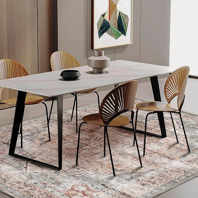 Area Rug 5'x7' Light Cyan and Light red Washable Rug Vintage Traditional Floor Cover Thin Retro Kitchen Indoor Distressed Non Slip Carpet for Living Room Bedroom Dining Room-CubbioJoy