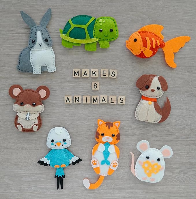 Craftorama Sewing Kit for Kids, Fun and Educational Pets Craft Set for Boys and Girls Age 7-12, Sew Your Own Felt Animals Craft Kit for Beginners, 165 Piece Set-CubbioJoy