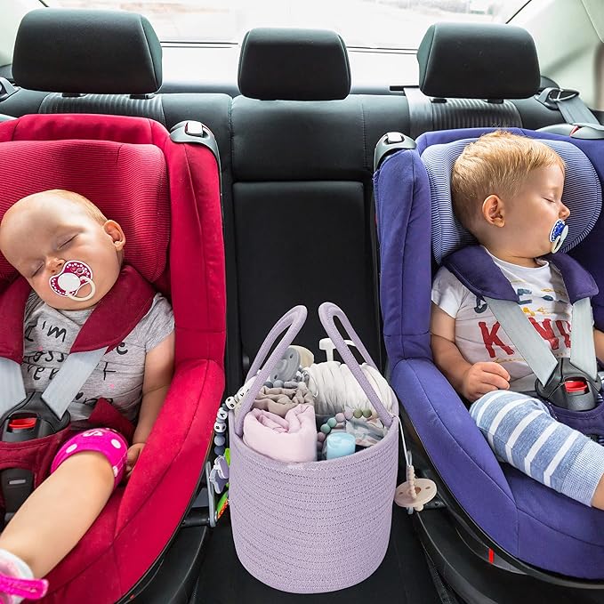 Baby Diaper Caddy Organizer Cotton Rope Nursery Storage Bin Basket Portable Holder Tote Bag for Changing Table Car Travel Baby Shower Gifts Newborn Essentials Registry Must Have Purple or Lavender-CubbioJoy