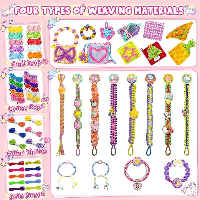 2-in-1 400 Pcs Friendship Bracelet Making Kit for Girls,Weaving Loom Kit Toys, Craft Kits for Kids,Age 6-12 Year Old Girls Gifts Ideas, Bracelet & Coaster & Bag Weaving Making kit-CubbioJoy