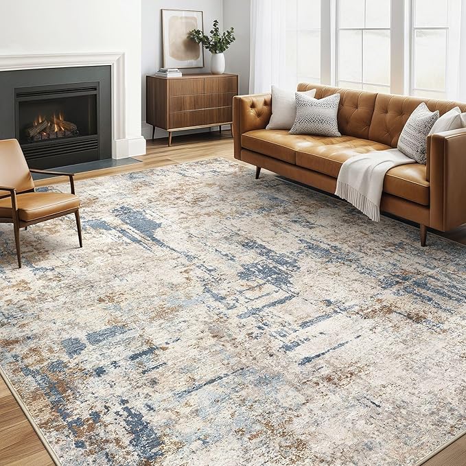 5x7 Area Rugs Living Room: Machine Washable Large Abstract Modern Soft Rug Stain Resistant Indoor Floor Non Slip Accent Carpet for Bedroom Nursery Playroom Dining Room Office Dorm Home House- Tan-CubbioJoy