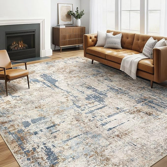 6x9 Area Rugs Washable Rug: Large Abstract Modern Soft Stain Resistant Indoor Floor Non Slip Accent Carpet for Living Room Bedroom Nursery Playroom Dining Room Office Dorm Home House Decor- Tan-CubbioJoy