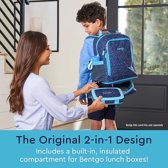 Bentgo Kids 2-in-1 Backpack & Insulated Lunch Bag - Confetti Designed 16” Backpack for School & Travel -, Durable, Water Resistant, Padded, & Large Compartments (Confetti Edition - Abyss Blue)-CubbioJoy