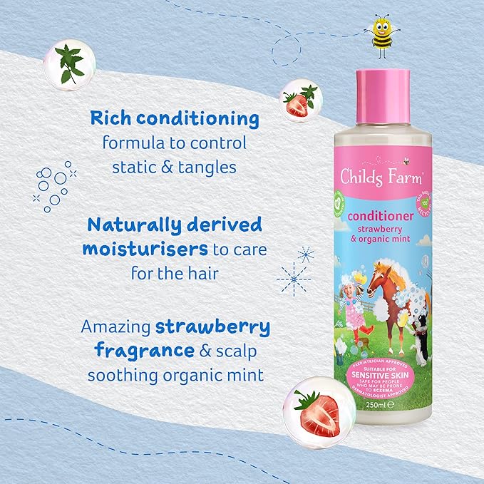 Childs Farm, Kids Hair Conditioner for Dry, Sensitive Skin & Scalp, Strawberry & Organic Mint, Conditions & Nourishes, Vegan, Cruelty-Free, 16.9 fl oz-CubbioJoy