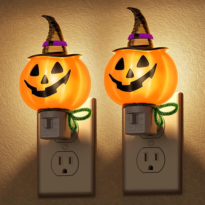 DORESshop Pumpkin Night Light, 3000K Night Lights Plug into Wall,Cute & Funny Halloween Decor Night Light for Kids,Plug in Nightlight with 360° Rotatable, Halloween Party Pumpkin Decor,2 Pack-CubbioJoy