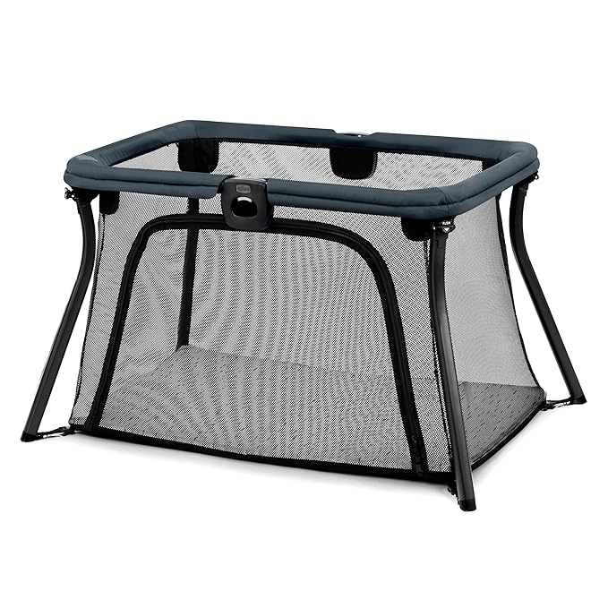 Chicco Alfa Lite Lightweight Travel Playard, Portable Playpen for Babies and Toddlers, Snap-Open/Compact Fold Design, 13 lbs., Baby Travel Essential | Midnight/Navy-CubbioJoy