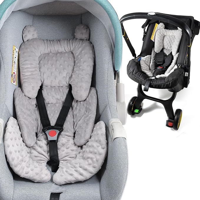 3in1 Baby CarSeat Head Support for Infant, Reversible Soft Infant Car Seat Insert Newborn Boy Girl, Breathable Cotton Head Body Support Pillow Cushion,Stroller,Swing,Bouncer,Baby Registry,Grey-CubbioJoy