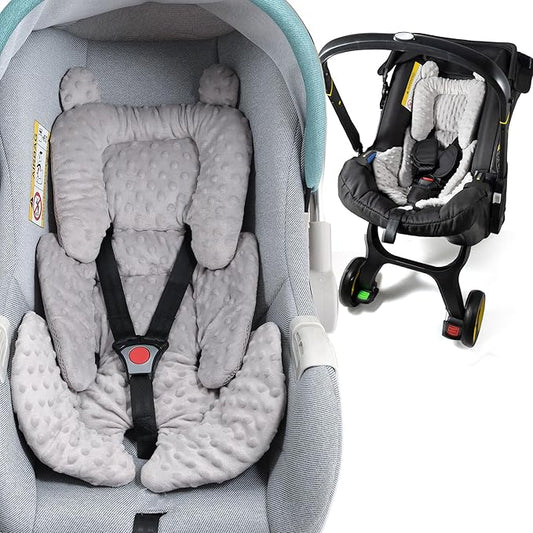 3in1 Baby CarSeat Head Support for Infant, Reversible Soft Infant Car Seat Insert Newborn Boy Girl, Breathable Cotton Head Body Support Pillow Cushion,Stroller,Swing,Bouncer,Baby Registry,Grey-CubbioJoy