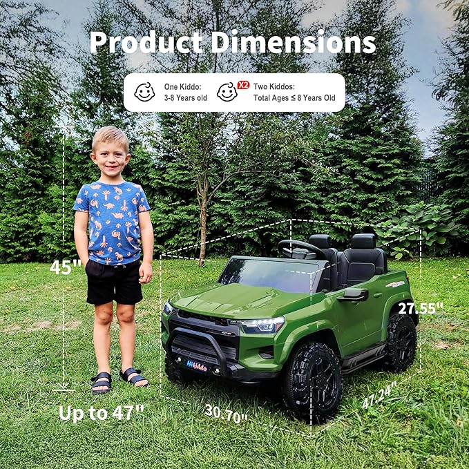 24V 10Ah Ride on Toy for Big Kids, 4WD 2 Seater Electric SUV Kids Car to Drive w/Remote Control, 4x200W Motors - Army Green-CubbioJoy
