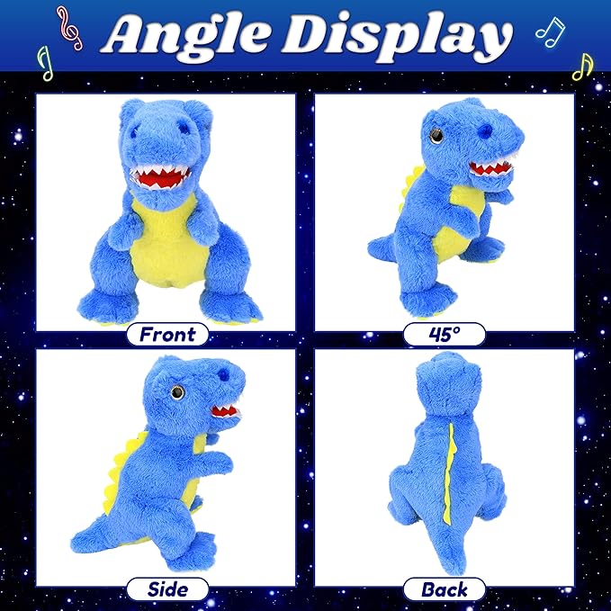 Cuteoy Light-up Plush Blue Dinosaur LED Stuffed Animal Birthday Christmas T-Rex Plushies Toy Gifts for Kids Toddler Girls, 12.5"-CubbioJoy