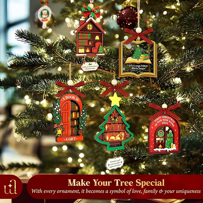 Book Christmas Ornament 2025 - Book Lovers Gifts for Book Lovers Women, Cute Bookish Gifts for Readers Bookworm, Unique Librarian Gift Reading Ornaments for Library Books Club Decor-CubbioJoy