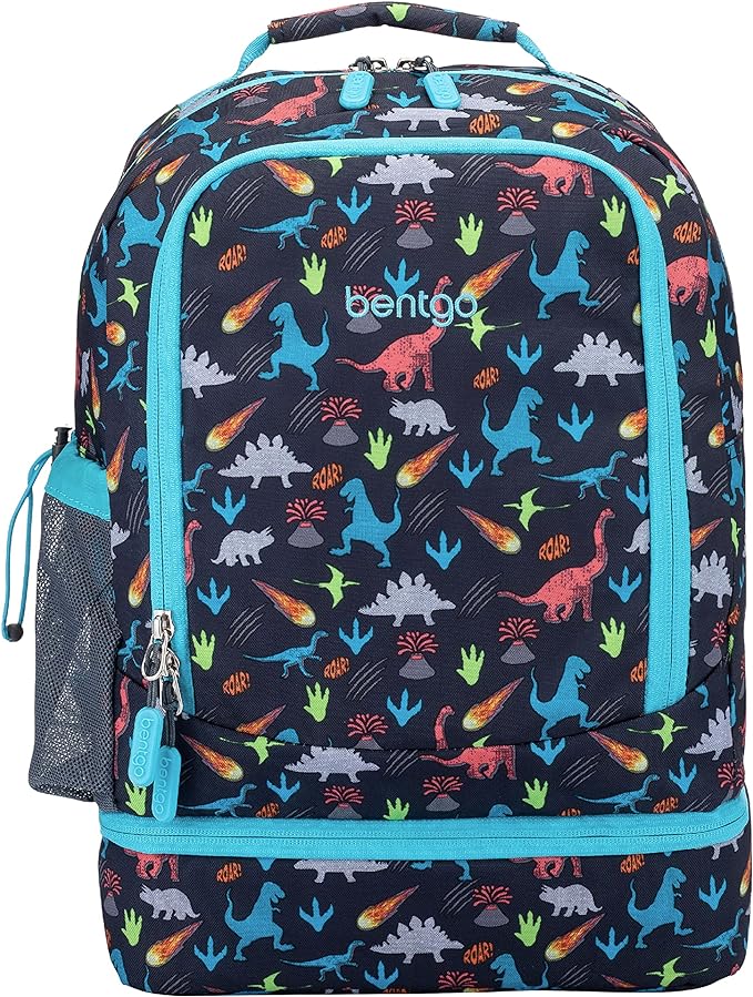 Bentgo Kids 2-in-1 Backpack & Insulated Lunch Bag - Durable 16” Backpack & Lunch Container in Unique Prints for School & Travel - Water Resistant, Padded & Large Compartments (Dinosaur)-CubbioJoy