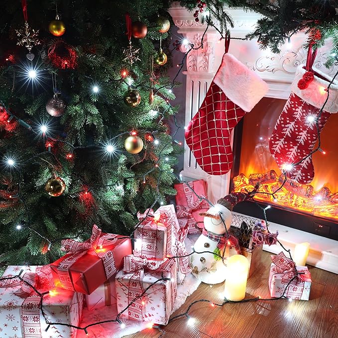 Brizled Red & White Christmas Lights, 33ft 100 LED Christmas String Lights, 5MM Wide Angle Xmas Tree Light Connectable, 120V UL Certified Mini Xmas Light for Indoor Outdoor Tree Room Party, Green Wire-CubbioJoy