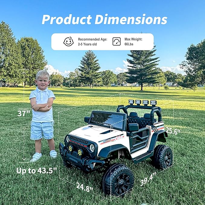 4WD Kids Ride on Car Truck, 12V 7Ah Kids Electric Vehicles Car Ride on Toy for Toddlers 3-5 with Remote Control - White-CubbioJoy