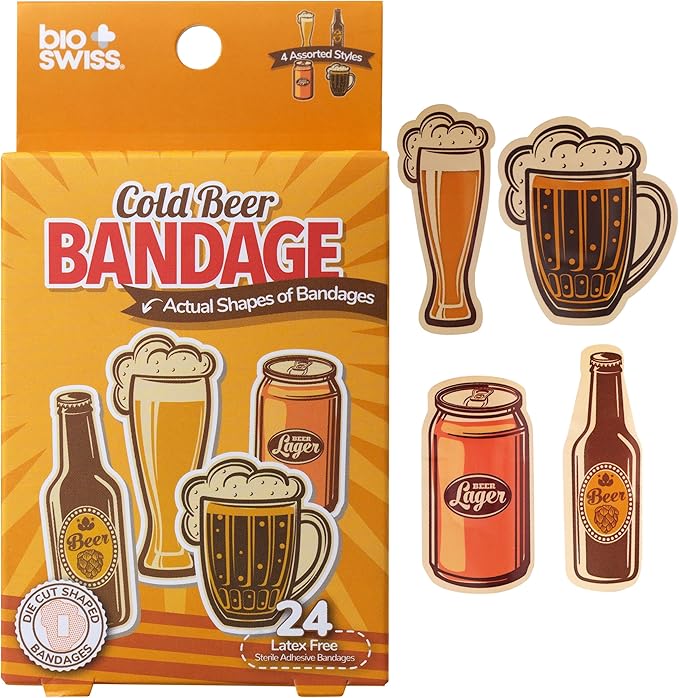 BioSwiss Bandages, Cold Beverage Shaped Self Adhesive Bandage, Latex Free Wound Care, Fun First Aid Kit Supplies for Adults, 24 Count-CubbioJoy