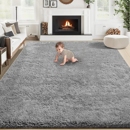 8x10 Area Rug for Living Room: Fluffy Shag Soft Washable Rugs Large Fuzzy Plush Indoor Carpet for Bedroom Nursery Playroom Kids Girls Boys Room (Grey, 8'x10')-CubbioJoy