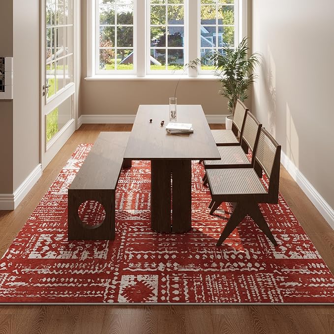 Area Rugs 8x10 Rug for Living Room Clearance Washable Boho Area Rug Non Slip Moroccan Vintage Low Pile Large Rug for Living Room, Bedroom, Farmhouse, Dining Room, Kids Playroom(Terracotta)-CubbioJoy