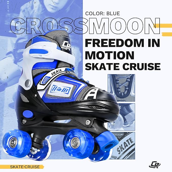 Adjustable Quad Skates for Kids, Teens, and Adults – Light-Up Wheels – Comfortable Fit, Secure Closure, Indoor and Outdoor Roller Skates for Boys and Girls-CubbioJoy