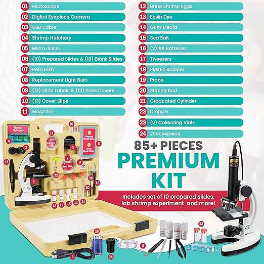 AmScope - M40-K-MDM35 IQCREW by 120X – 1200X Kid’s 85+ Piece Premium Microscope STEM Kit with Color Camera, Interactive Kid’s Friendly Software, Prepared and Blank Slides and More-CubbioJoy