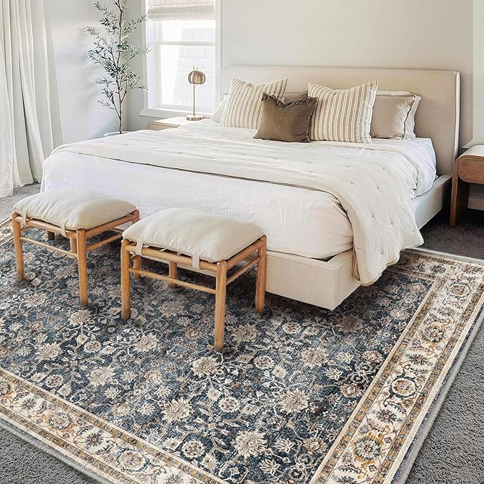 Area Rug 6'x9' Washable Vintage Traditional Floor Cover Thin Retro Kitchen Indoor Distressed Non Slip Carpet for Living Room Bedroom Dining Room-CubbioJoy