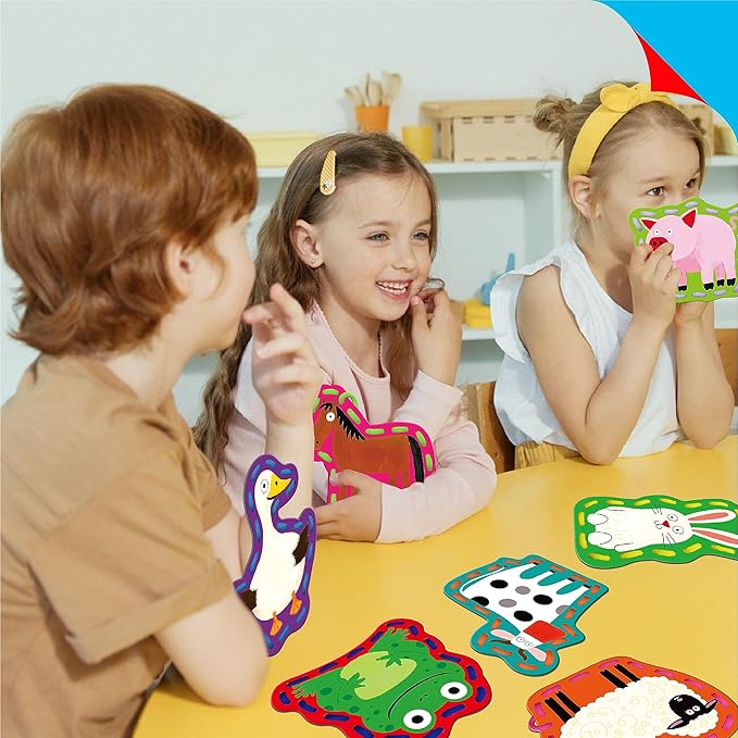 9 Pieces Kids Lacing Cards, Double Sided Sewing Cards in 9 Farm Themed Cards with 9 Colorful Laces, Imagination Development Lacing Toys Games for Children Educational and Learning Activity-CubbioJoy