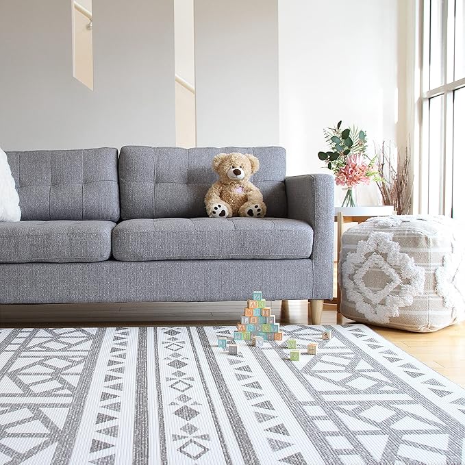 Cushmat Stylish Reversible Foam Play Mat (Large, Tropical Safari - Crystals Char) - Soft, Waterproof, Durable Play mat for Infants, Babies, Toddler, Kids & Grownup - 6.5ft x 4.5ft-CubbioJoy