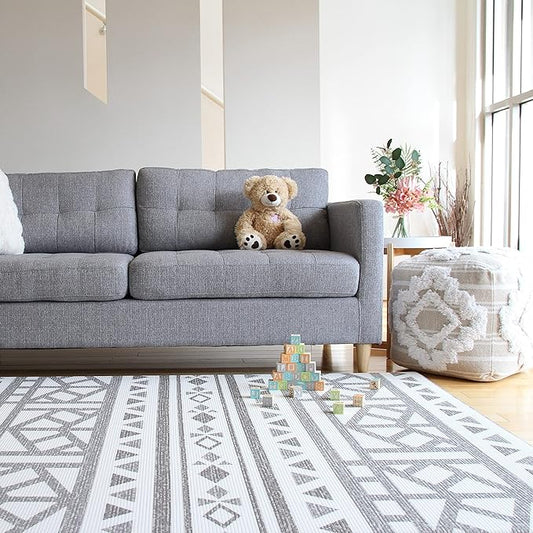 Cushmat Stylish Reversible Foam Play Mat (Large, Crystals - Blue Charcoal) - Soft, Waterproof, Durable Play mat for Infants, Babies, Toddler, Kids & Grownup - 6.5ft x 4.5ft-CubbioJoy