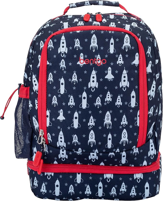 Bentgo Kids 2-in-1 Backpack & Insulated Lunch Bag - Durable 16” Backpack & Lunch Container in Unique Prints for School & Travel - Water Resistant, Padded & Large Compartments (Rocket)-CubbioJoy