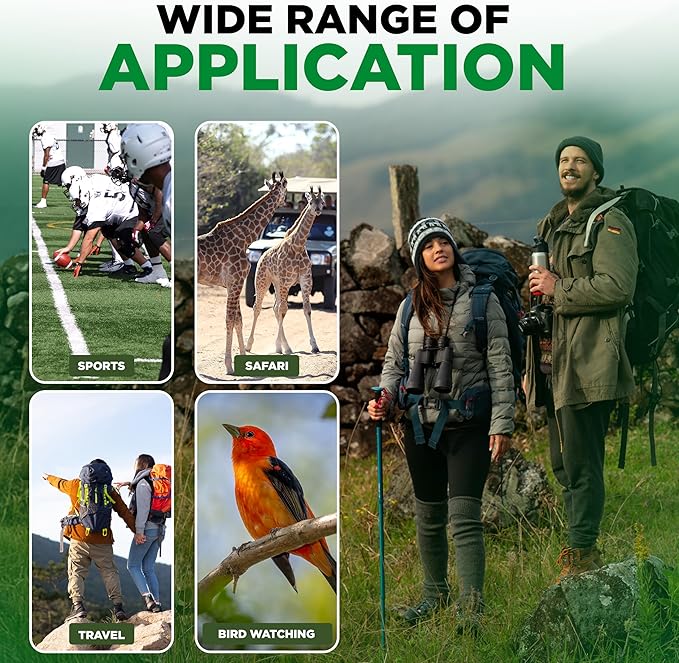 Binoculars with Phone Bracket Adapter, Militar, 20x50, Adults, High Power Waterproof with Low Light Night Vision for Hunting, Travel, Games, Bird, Carrying Case Strap.-CubbioJoy