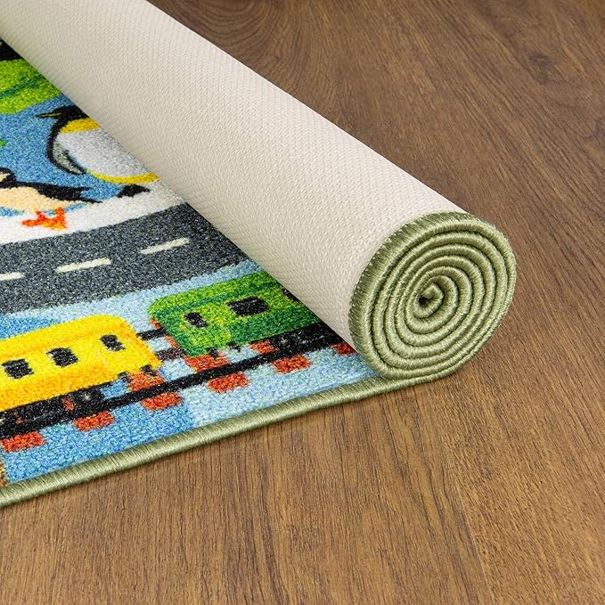 KC Cubs 5x7 Animal Safari Toy Car Road Rug – Educational Play Mat Carpet for Kids, Toddlers, Nursery, Classroom, Playroom, Baby Daycare, Boys & Girls-CubbioJoy