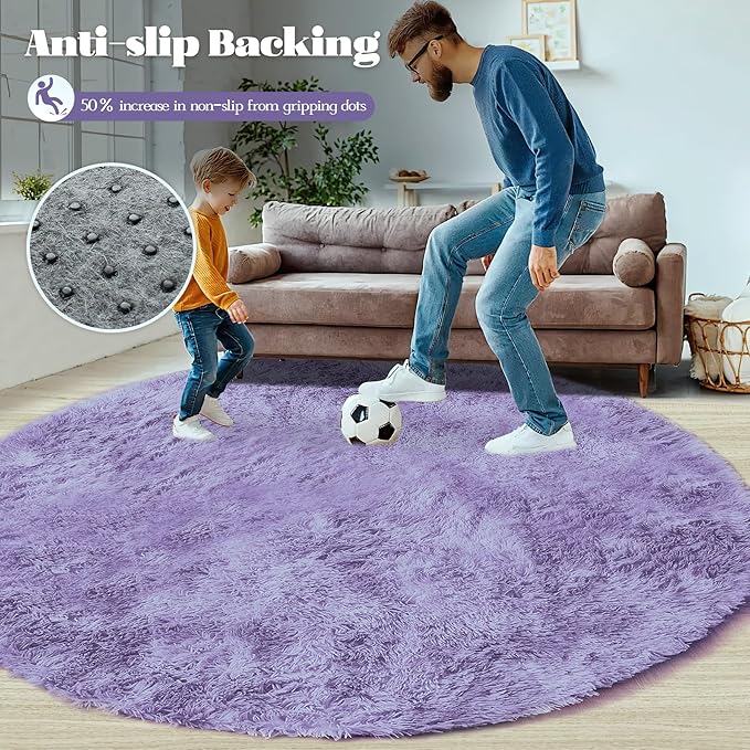 4FT Round Rug for Bedroom: Fluffy Shag Soft Washable Rugs Circle Small Fuzzy Plush Indoor Carpet for Living Room Nursery Playroom Dorm Kids Girls Boys Room (Purple, 4'x4')-CubbioJoy