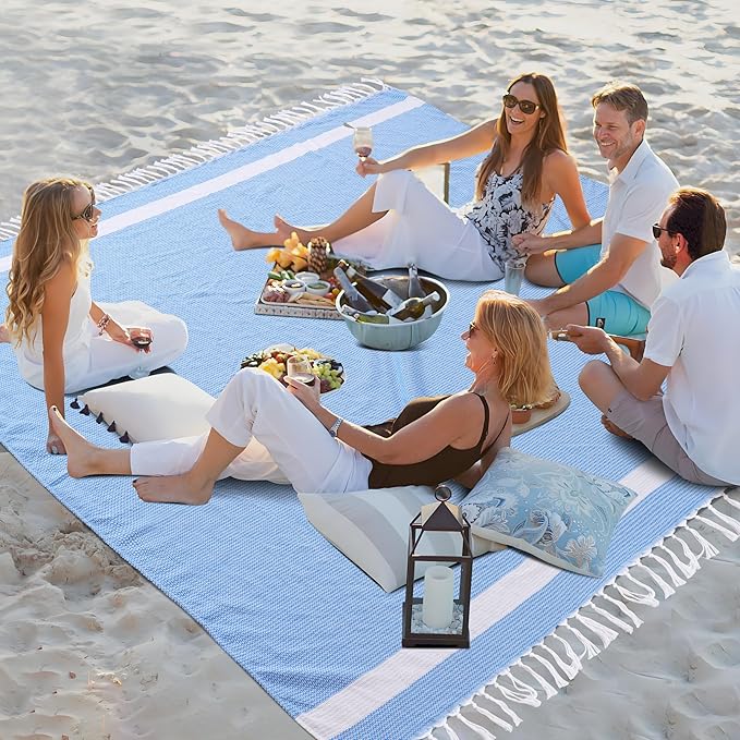 Jumbo Turkish Beach Towel Blanket Picnic Ourtdoor Mat Oversized Sandproof Fast Dry Thin Extra Large Xl Big Huge Compact Soft Cotton Neutral Cute Summer Vacation Gifts Travel Essential Cruise Ship Item-CubbioJoy