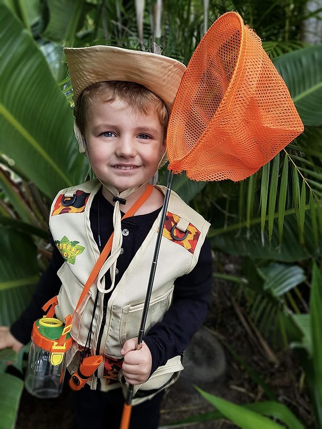 Bug Hunting Kit, Vest, Hat, Binoculars, Lg. Net, Bug Container, Whistle, Flashlight, Magnifier, Thermostat, Compass, Tweezers-CubbioJoy