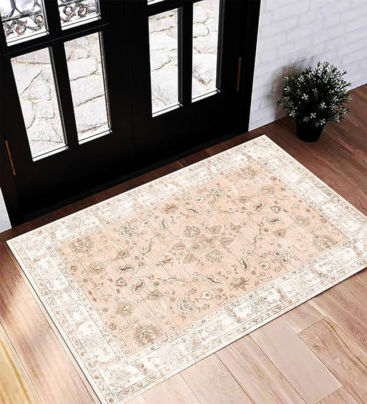 2x3 Washable Area Rug Door Mat Vintage Distressed Tangerine Taupe Rug Doormat Indoor Entrance Thin Rug Floral Print Non Slip Carpet Kitchen Bathroom Bedroom Living Room-CubbioJoy